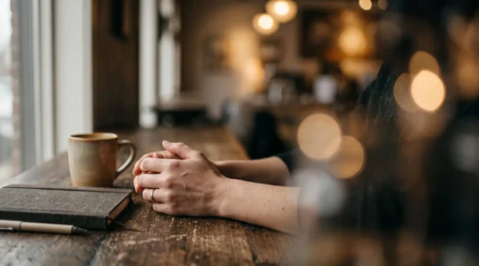 Une personne rédige un texte à une table en bois, entourée de bulles de lumière suggérant un dialogue naissant, dans une ambiance éditoriale chaleureuse