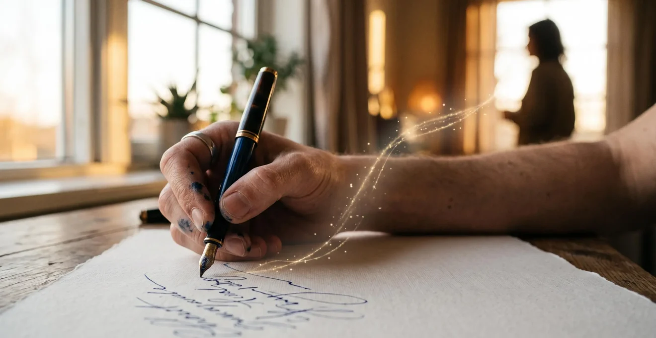 Une main écrivant avec un stylo sur un carnet, symbolisant le pouvoir des mots pour convertir et fidéliser un client