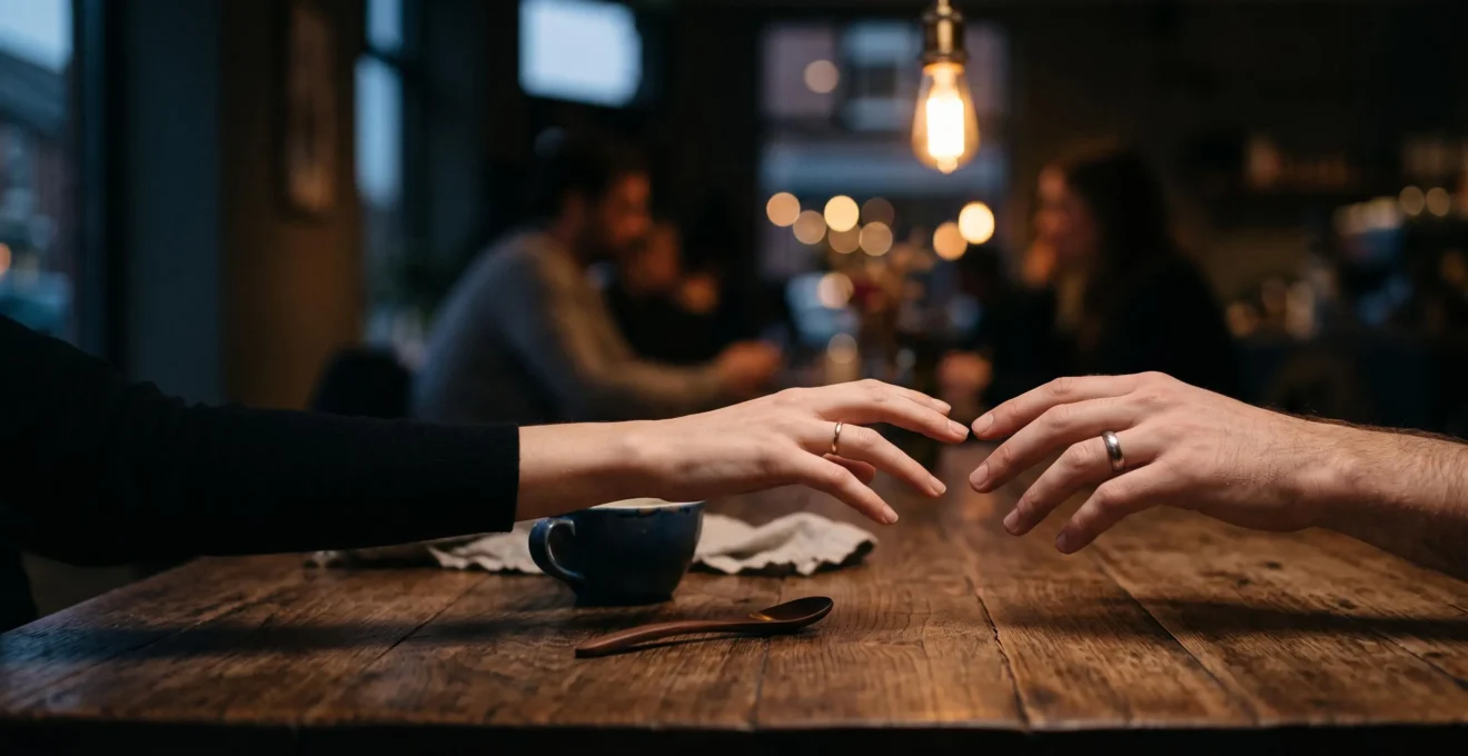 Deux mains qui se frôlent dans une lumière douce, symbolisant la tension et l'authenticité d'une romance littéraire crédible